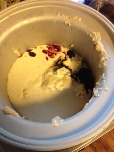 Cherry custard, ready to churn.