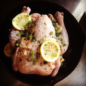 Garlic scapes, salt, lemon and butter.  Ready to roast. 