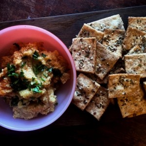 Hummus and homemade crackers.  An easy holiday appetizer. 