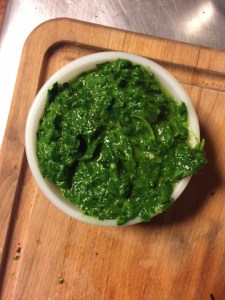 Collards pesto. A refreshing burst of green in this dreary, snowy winter.